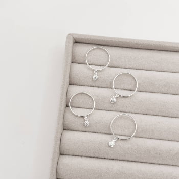 Anel Feminino Pingente Zircônia 4mm em Prata 925 AN1866 