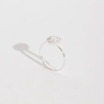 Anel Feminino Zircônia Oval Cristal com Cravejado Prata 925 AN1861