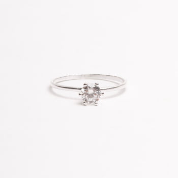 Anel Solitário Feminino Zircônia Redonda 5mm Cristal Prata 925 AN2152