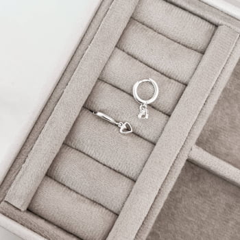 Brinco Feminino Argola Click Redonda 10mm Pingente Coração Vazado em Prata 925 BR2278