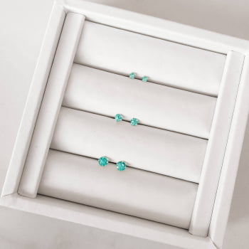 Brinco Feminino Trio Zircônias Redonda 3, 4 e 5mm Acqua Prata 925 TR23