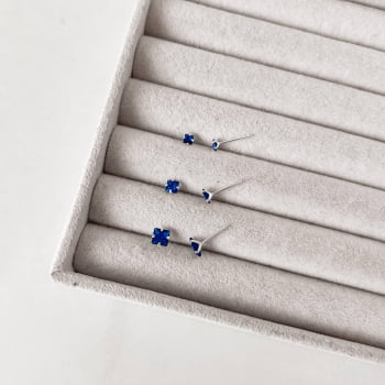 Brinco Feminino Trio Zircônias Quadradas Azul Bic 3, 4 e 5mm em Prata 925 TR174
