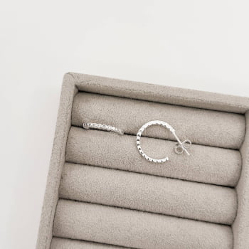 Brinco Prata 925 Feminino Argola Fio Bolinhas Metade Cravejada 17mm Tarraxa BR1962