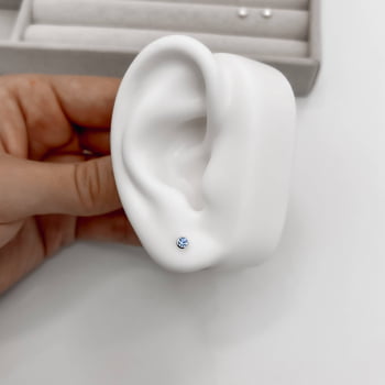 Brinco Prata 925 Infantil Zircônia 3mm Azul Tarraxa Baby BR1347