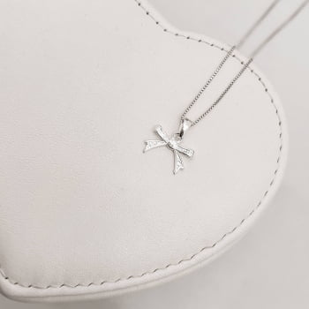 Colar em Prata 925 Feminino Pingente Laço 13mm 15cm CO2558