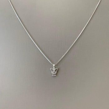 Colar feminino em Prata 925 Anjo com Zircônia Azul 40cm 7x7mm 3352340