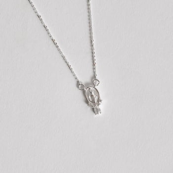 Colar Feminino Entremeio Medalha Nsa.Sra das Graças Cravejada 15mm Corrente Cadeadinho 40+5cm em Prata 925 CO3725 Colar Feminino Entremeio Medalha Nsa.Sra das Graças Cravejada 15mm Corrente Cadeadinho 40+5cm em Prata 925 CO3725