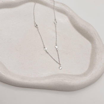 Colar Feminino Entremeios Corações com Pingente Coração Vinco 5mm 40+5cm com Extensor em Prata 925 CO2283