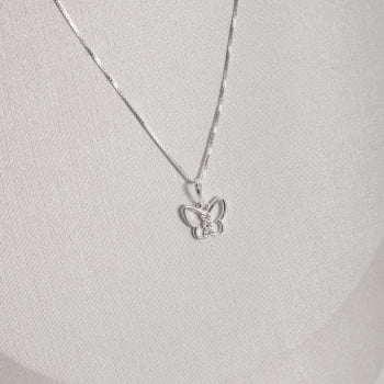 Colar Feminino Pingente Borboleta com Zircônia 11mm 45cm Prata 925 CO523