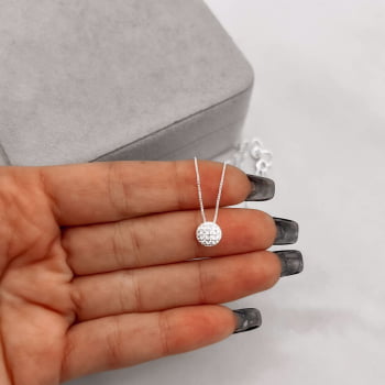 Colar Feminino Pingente Circulo Cravejado 40cm em Prata925 CO892