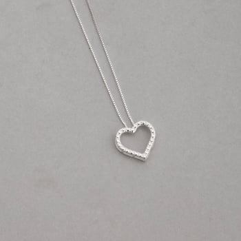 Colar Feminino Pingente Coração Vazado com bolinhas 15mm 45cm em Prata 925 CO2622