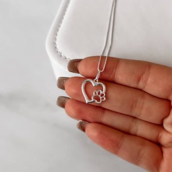 Colar Feminino Pingente Coração Vazado com Pata 15mm 45cm em Prata 925 CO2828