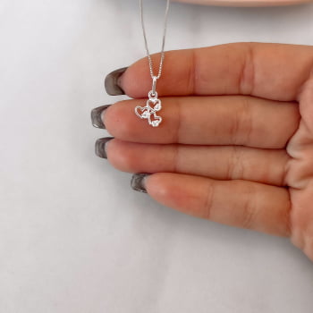 Colar Feminino Pingente Corações Vazados com Zircônias 9mm 40cm em Prata 925 CO1950