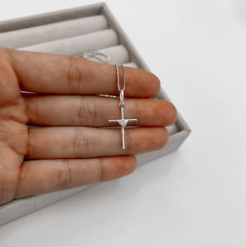 Colar Feminino Pingente Cruz 20mm 45cm em Prata 925 CO3434