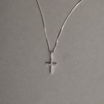 Colar Feminino Pingente Cruz Cravejado 11mm 45cm em Prata 925 CO3171