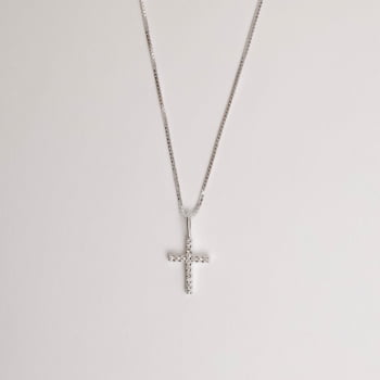 Colar Feminino Pingente Cruz Cravejado 11mm 45cm em Prata 925 CO3171