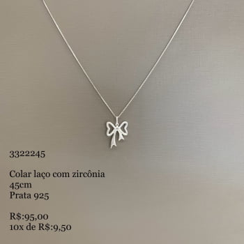 Colar Feminino Pingente Laço Corrente Veneziana 45cm em Prata 925 3322245 Colar Feminino Pingente Laço Corrente Veneziana 45cm em Prata 925 3322245