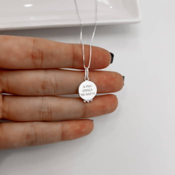 Colar Feminino Pingente Medalha A tua Graça me basta 14mm com Zircônias 45cm em Prata 925 CO3510