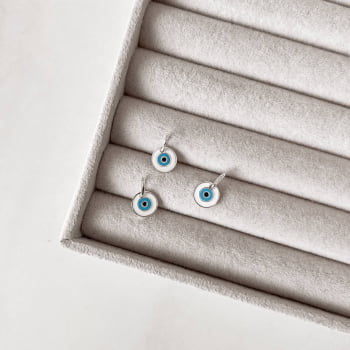 Colar Feminino Pingente Medalha Olho Grego Resina 9mm 45CM Prata 925 CO18-