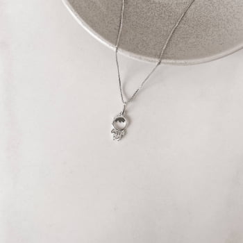 Colar Feminino Pingente Menino com Detalhe Cravejado 13mm 45cm Prata 925 CO3115