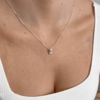 Colar Feminino Pingente Menino Detalhe Cravejado 12mm 45cm em Prata 925 CO1989
