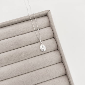 Colar Feminino Pingente Oval Medalha Nsa. Sra. das Graças 10mm 45cm em Prata 925 CO3508