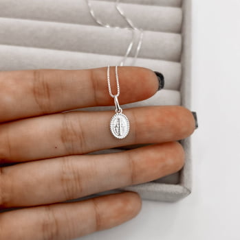 Colar Feminino Pingente Oval Medalha Nsa. Sra. das Graças 10mm 45cm em Prata 925 CO3508