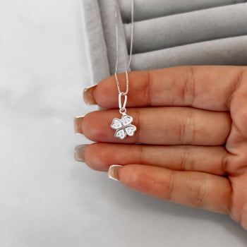 Colar Feminino Pingente Trevo Com Zircônias 11mm 45cm em Prata 925 CO2430
