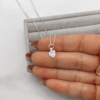 Colar Feminino Pingente Zircônia Coração 6mm 40cm em Prata 925 CO1132
