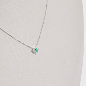 Colar Feminino Pingente Zircônia Coração Turmalina com Cravejado 9mm 45cm em Prata 925 CO3685