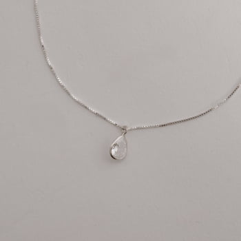 Colar Feminino Pingente Zircônia Gota 45cm em Prata 925 CO2144