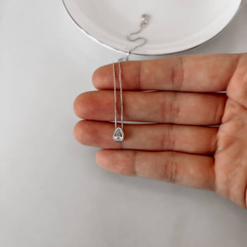 Colar Feminino Pingente Zircônia Gota Embutida 7mm 40cm em Prata 925 CO3388