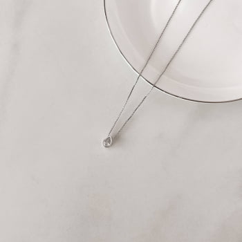 Colar Feminino Pingente Zircônia Gota Embutida 7mm 40cm em Prata 925 CO3388