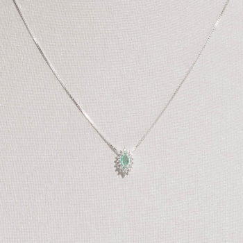 Colar Feminino Pingente Zircônia Navete Turmalina com Cravejado 10mm 45cm em Prata 925 CO3682