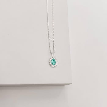 Colar Feminino Pingente Zircônia Oval Acqua Detalhe Torcido 10mm 45cm em Prata 925 CO3506