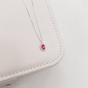 Colar Feminino Pingente Zircônia Oval Cereja Detalhe Torcido 10mm 45cm em Prata 925 CO3505