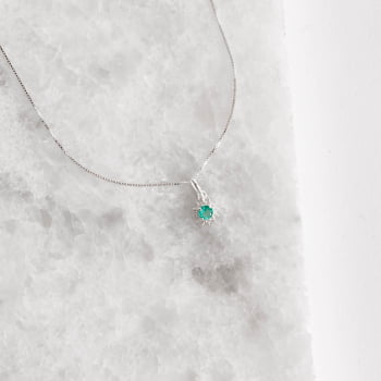 Colar Feminino Pingente Zircônia Redonda Acqua com Cravejado 7mm 45cm em Prata 925 CO2058