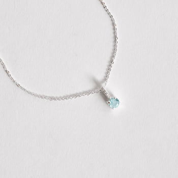 Colar Feminino Pingente Zircônia Redonda Azul 5mm Elo Cravejado Corrente Cadeadinho 40cm em Prata 925 CO2809