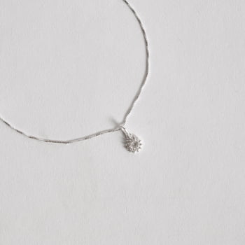 Colar Feminino Pingente Zircônia Redonda Cristal com Cravejado 7mm 45cm em Prata 925 CO2055