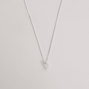 Colar Feminino Zircônia Coração Cristal Embutida 6mm 40cm Prata 925 CO756