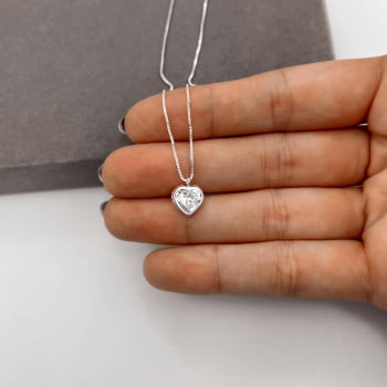 Colar Feminino Zircônia Coração Embutida 8mm 45cm em Prata 925 CO3572 Colar Feminino Zircônia Coração Embutida 8mm 45cm em Prata 925 CO3572