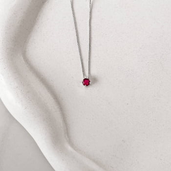Colar Feminino Zircônia Redonda Cereja 5mm 40cm Prata 925 CO3136