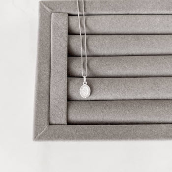 Colar pingente medalha Nsa. Sra. das Graças cravejada 10mm 40cm em Prata 925 CO1795