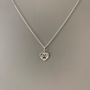 Colar Prata 925 Feminino Pingente Coração com Pata Vazada 11MM 50cm CR459