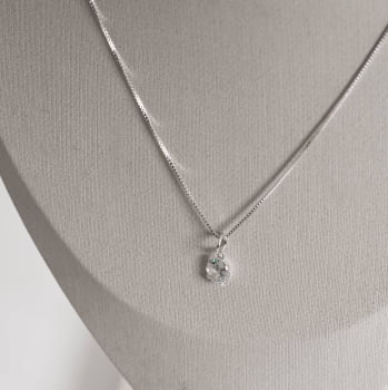 Conjunto Brinco e Colar Feminino Zircônia Redonda 6mm 40cm Prata 925 CJ213