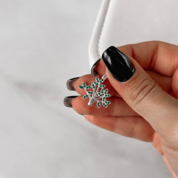 Pingente Árvore Cravejada Verde 21mm em Prata 925 PG2895