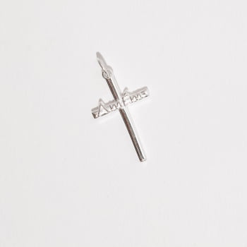 Pingente Prata 925 Cruz Escrito Amém 26mm PG3293