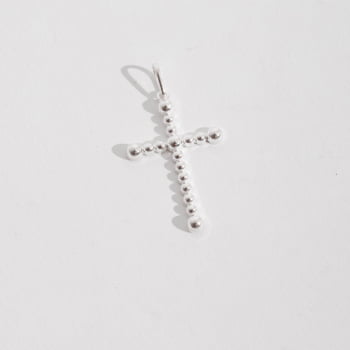 Pingente Prata 925 Cruz Fio Bolinhas 30mm PG1044