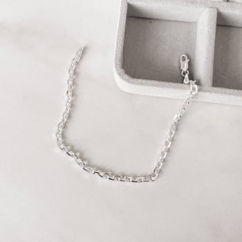 Pulseira Prata 925 corrente cadeado Masculina 3.3 21,5cm PU209