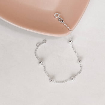 Pulseira Prata 925 Feminina Bolas 5mm Corrente Cadeado PU948